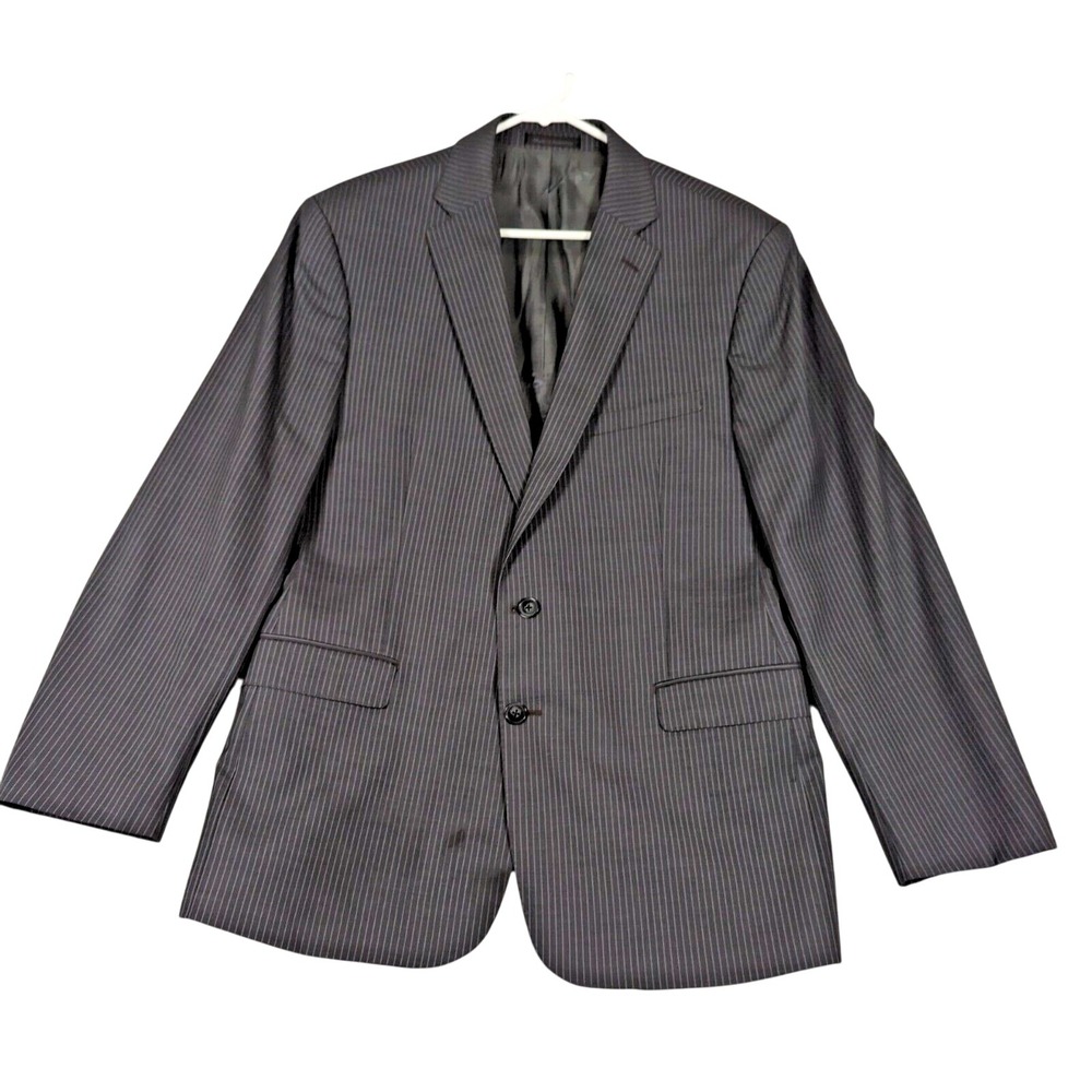 Calvin Klein Wool Blazer Mens 46R Reg N Blue‎ Pinstriped Extreme Slim Fit Read
